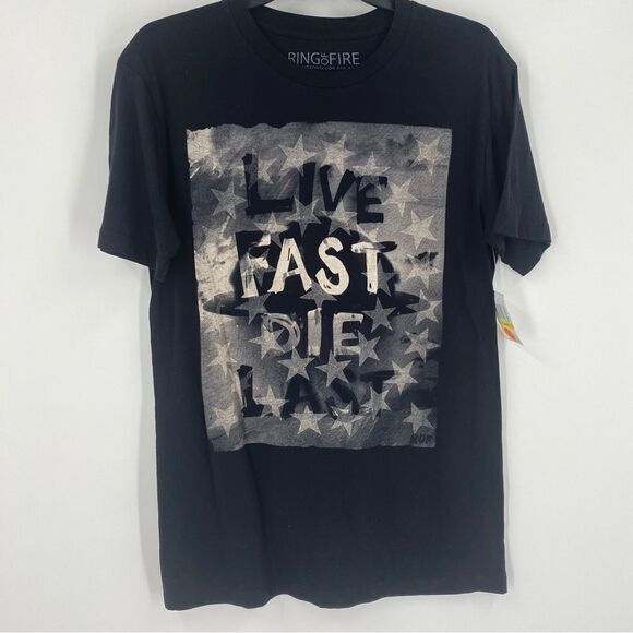 Ring of Fire Men’s Short Sleeve Crew Neck Graphic Tee ‘live fast die last’ M - Picture 1 of 3